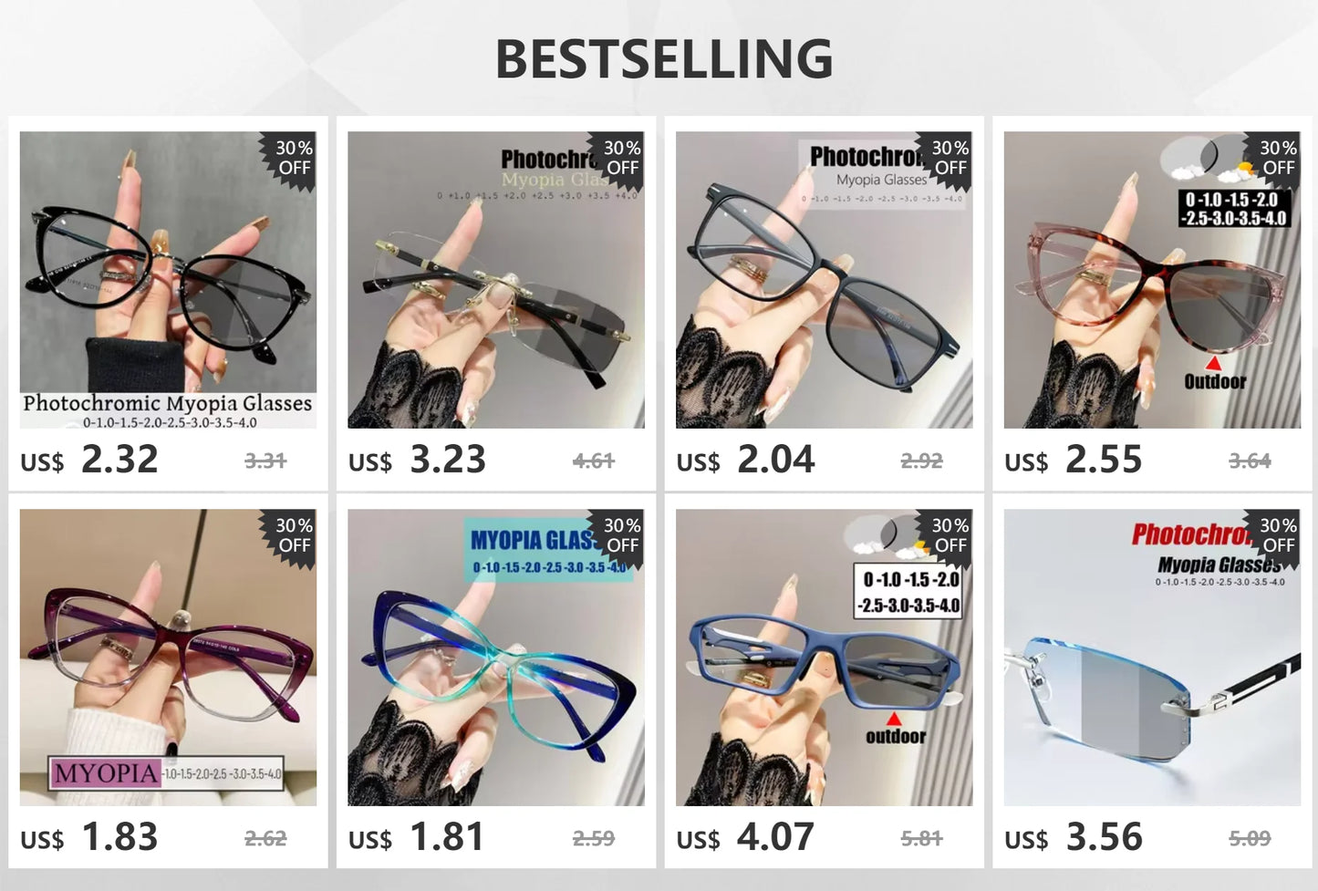 Unisex Outdoor Color Changing Myopia Glasses Fashion Cat Eye Near Sight Eyewear Finished Prescription Photochromic Sunglasses